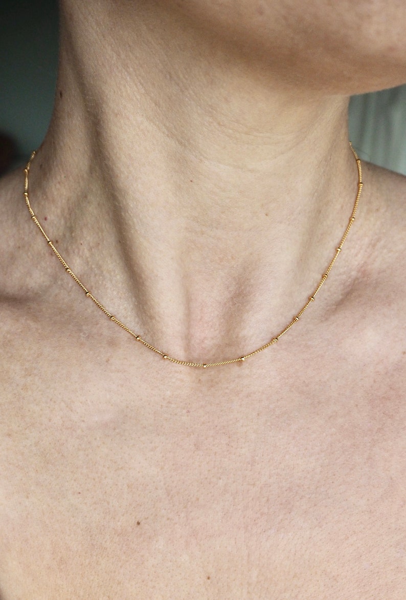 Dainty Gold Choker Gold Filled Satellite Chain Necklace