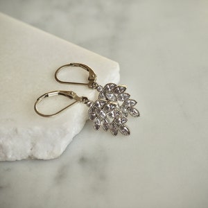 Shiny Gold Silver CZ Leaf Charm Earrings, Dainty Crystal Earrings, Sparkling Cubic Zirconia Drop Earrings image 10