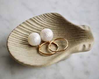Small Gold Filled Gemstone Hoop Earrings, Carved Freshwater Pearl Hoop Earrings, White Boho Earrings, Wedding Earrings