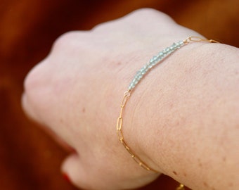 Aquamarine Gemstone Gold Filled Bar Bracelet, Personalized Gift, Birthstone Jewelry