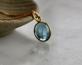 Genuine London Blue Topaz Pendant Necklace, December Birthstone, Topaz Jewelry, Dainty Gold Filled Gemstone Necklace, Minimalist Jewelry