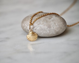 14k Gold Filled Shell Necklace: Dainty Sea Clam Pendant