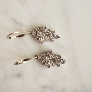 Shiny Gold Silver CZ Leaf Charm Earrings, Dainty Crystal Earrings, Sparkling Cubic Zirconia Drop Earrings image 8
