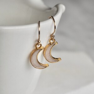 Dainty Minimalist 14 K Gold Filled Crescent Enamel Moon Charm Earrings image 5