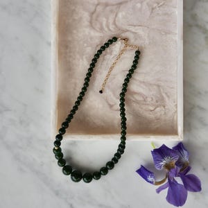 Gold Filled Dark Green Jade Necklace, Minimalist Beaded Necklace, Boho Necklace, Graded Gemstone Necklace, Gift for Her