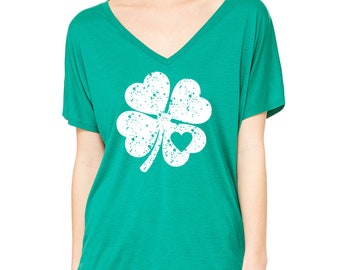 Ladies Shamrock V Neck Green
