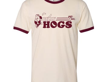 Billy Hogs Ringer - Natural/Maroon Ringer T Shirt - Grounded Fanart