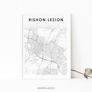 Rishon LeZion Israel Map Print, ישראל Map Art Poster, LeZiyyon City Street Road Map Print, Nursery Room Wall Office Decor, Printable Map