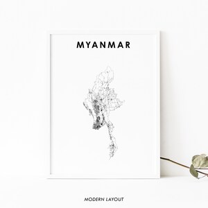 Myanmar Map Print, Country Road Map Poster, Burma Nainngandaw Yangon Mandalay Asia Map Art, Nursery Room Wall Office Decor, Printable Map