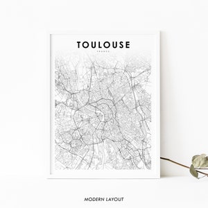 Toulouse Frankrijk kaart afdrukken, kaart kunst poster, Tolosa Occitanie, stad straat routekaart afdrukken, kinderkamer muur kantoor decor, afdrukbare kaart