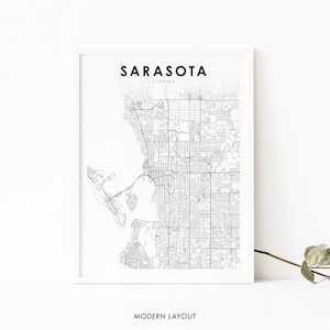 Sarasota FL kaart afdrukken, Florida USA kaart kunst poster, stad straat routekaart afdrukken, kinderkamer muur kantoor decor, afdrukbare kaart