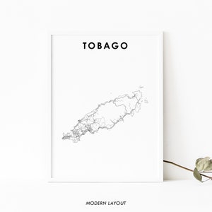 Tobago Karte Print, Trinidad und Tobago Road Map Poster, Karibik Port of Spain Kartenkunst, Kinderzimmer Wand Büro Dekor, druckbare Karte