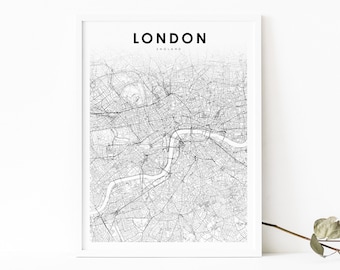 Downtown London England Map Print, United Kingdom UK Map Art Poster, Street Road Map Print, Nursery Room Wall Office Decor, Printable Map