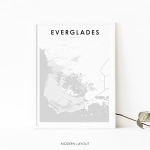 Everglades FL Kaart Print, Florida USA Kaart Art Poster, Nationaal Park, City Street Road Map Print, Kinderkamer Kantoor Muur Decor Afdrukbare kaart