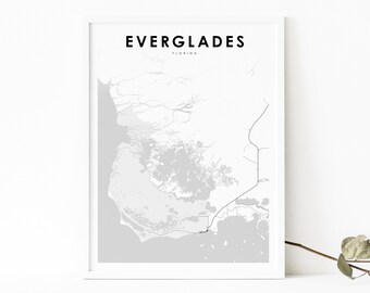 Everglades FL carte impression, Floride USA carte Art affiche, parc National, ville rue route carte impression, pépinière chambre bureau décoration murale carte imprimable