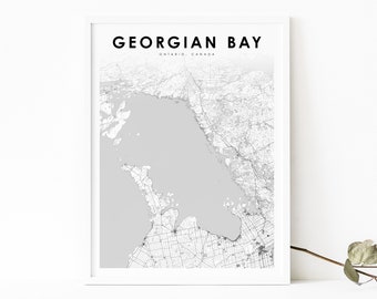 Impresión de mapas de Georgian Bay Ontario, en Canadá mapa arte cartel, Muskoka, impresión de mapas de carreteras de la calle de la ciudad, decoración de la oficina de la pared de la guardería, mapa imprimible