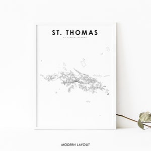 Impressão de mapa de St. Thomas, Ilhas Virgens dos EUA, pôster de mapa rodoviário de Saint Thomas USVI, arte de mapa do Caribe, decoração de escritório de parede de quarto de berçário, mapa para impressão