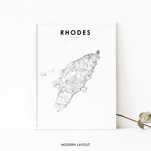 Rhodos Insel Griechenland Karte Print, Karte Kunst Poster, Stadt Straße Straßenkarte Druck, Kinderzimmer Wand Büro Dekor, druckbare Karte