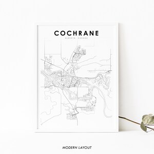Impressão de mapa de Cochrane Alberta, pôster de arte de mapa AB Canadá, Calgary, impressão de mapa de estradas de ruas da cidade, decoração de escritório de parede de quarto de berçário, mapa para impressão