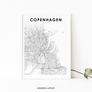 Kopenhagen Dänemark Karte Print, Kopenhagen Dänemark Karte Kunst Poster, Stadt Straße Straßenkarte Druck, Kinderzimmer Wand Büro Dekor, druckbare Karte