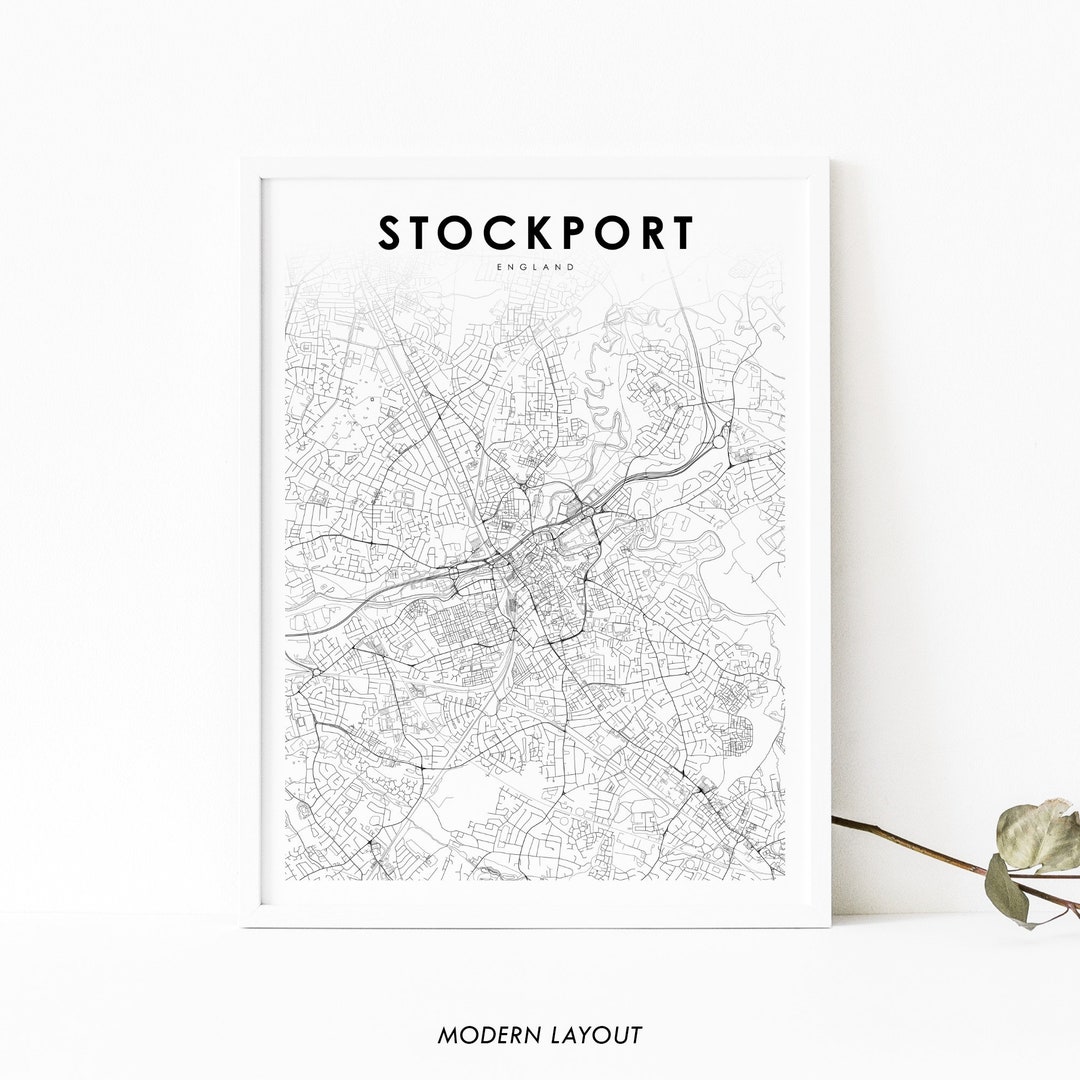 Stockport England Map Print, United Kingdom UK Map Art Poster, City Street Road Map Print