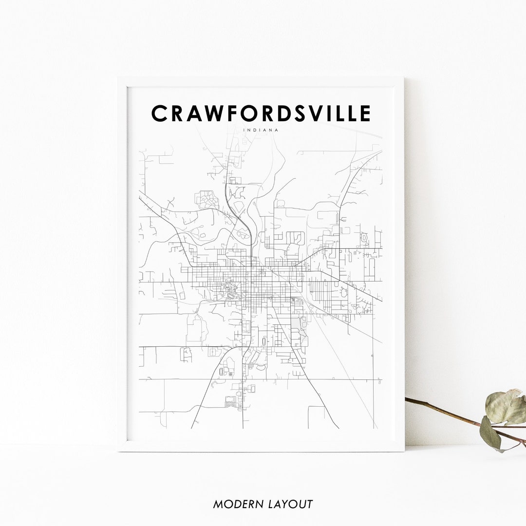Crawfordsville IN Map Print, Indiana USA Map Art Poster, Montgomery
