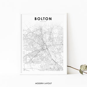 Bolton England Karte Print, Vereinigtes Königreich UK Karte Kunst Poster, Stadt Straße Straßenkarte Druck, Kinderzimmer Wand Büro Dekor, druckbare Karte