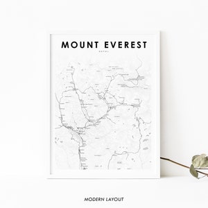 Impression de carte du mont Everest au Népal, affiche d'art de carte, Namche Bazar, impression de carte routière de ville, décor de bureau de mur de salle de pépinière, carte minimaliste et imprimable