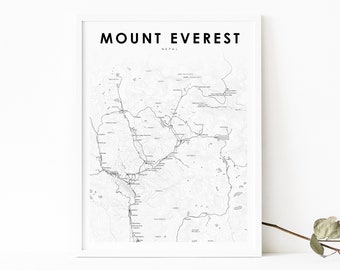 Impression de carte du mont Everest au Népal, affiche d'art de carte, Namche Bazar, impression de carte routière de ville, décor de bureau de mur de salle de pépinière, carte minimaliste et imprimable