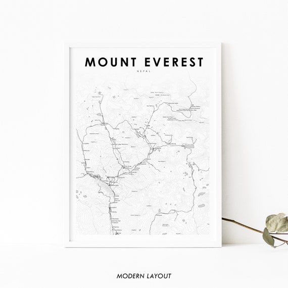 Mount Everest Nepal Map Print, Map Art Poster, Namche Bazar, City Road Map Print, Nursery Room Wall Office Decor, Minimalist, Printable Map