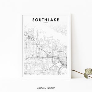 Southlake TX Map Print, Texas USA Map Art Poster, Tarrant County, City Street Road Map Print, Nursery Room Wall Office Decor, Printable Map