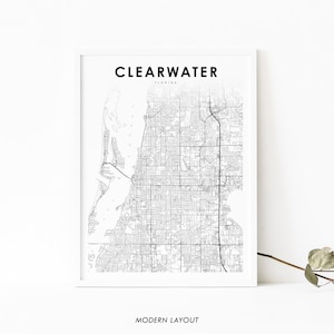 Clearwater FL kaart afdrukken, Florida USA kaart kunst poster, stad straat routekaart afdrukken, kinderkamer muur kantoor decor, afdrukbare kaart
