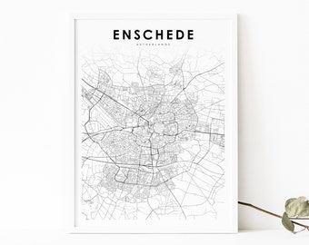 Enschede Netherlands Map Print, Map Art Poster, Eanske Overijssel City Street Road Map Print, Nursery Room Wall Office Decor, Printable Map