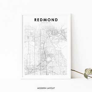 Redmond Overlake WA Karte Druck, Washington USA Karte Kunst Poster, Microsoft, Stadt Straße Karte Druck, Kinderzimmer Büro Wanddekoration druckbare Karte