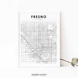 Fresno CA Map Print, California USA Map Art Poster, City Street Road Map Print, Nursery Room Wall Office Decor, Printable Map