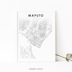 Impressão de mapa de Maputo Moçambique, pôster de arte de mapa, Lourenço Marques África, impressão de mapa de ruas da cidade, decoração de escritório de parede de berçário, mapa para impressão