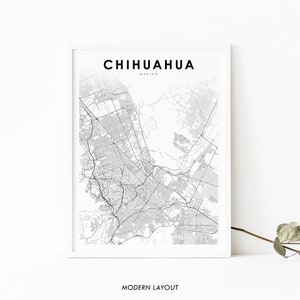 Impressão de mapa de chihuahua méxico, pôster de arte de mapa do méxico, impressão de mapa de estrada de rua da cidade, decoração de parede de escritório para berçário, mapa imprimível