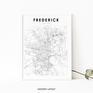 Friedrich MD Karte Print, Maryland USA Karte Kunst Poster, Stadt Straße Straße Karte Druck, Kinderzimmer Wand Büro Dekor, druckbare Karte