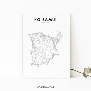 Impressão de mapa de Ko Samui, Tailândia, pôster de arte de mapa, impressão de mapa de rua da cidade de Koh Samui Surat Thani, decoração de parede de escritório de berçário, mapa para impressão