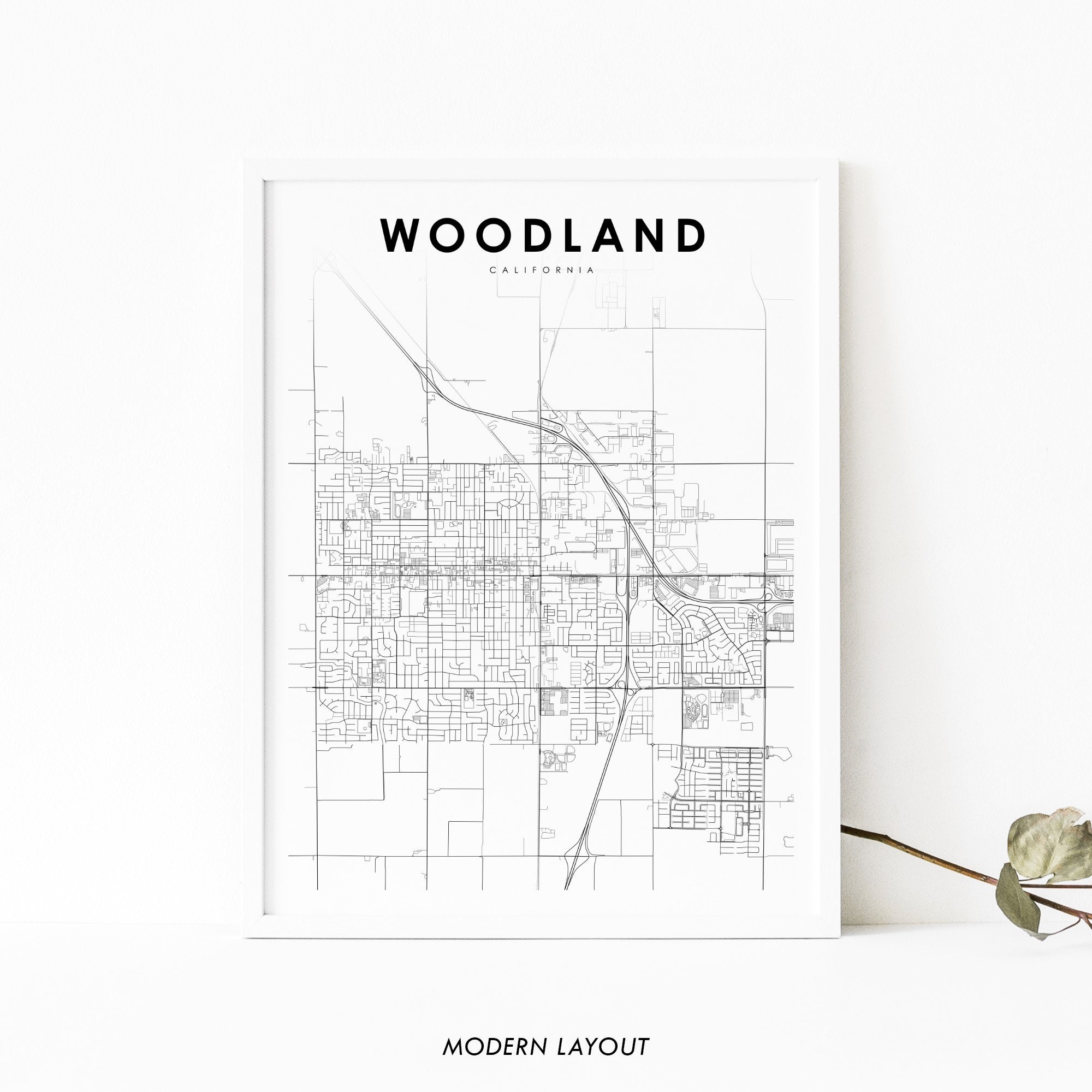 Woodland CA Map Print California USA Map Art Poster Yolo Etsy