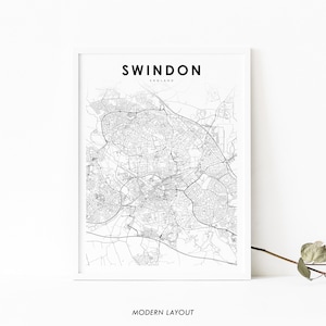 Swindon England Karte Druck, Vereinigtes Königreich UK Karte Kunst Poster, Stadt Straße Straßenkarte Druck, Kinderzimmer Wand Büro Dekor, druckbare Karte