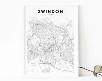 Swindon England Map Print, United Kingdom UK Map Art Poster, City Street Road Map Print, Nursery Room Wall Office Decor, Printable Map