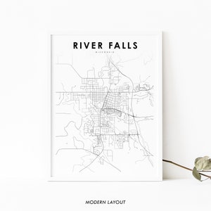 River Falls WI Karte Print, Wisconsin USA Karte Kunst Poster, Pierce, Stadt Straße Road Map Print, Kinderzimmer Wand Büro Dekor, druckbare Karte