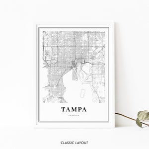 Tampa FL Map Print, Florida USA Map Art Poster, Tampa Bay Area City Street Road Map Print, Nursery Room Wall Office Decor, Printable Map image 2