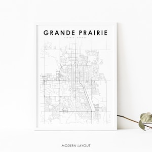 Grande Prairie Alberta Karte Print, AB Kanada Karte Kunst Poster, Stadt Straße Straße Karte Druck, Kinderzimmer Wand Büro Dekor, druckbare Karte