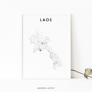 Laos Map Print, Road Map Poster, Lāo Lao People&#39;s Democratic Republic Vientiane Map Art, Nursery Room Wall Office Decor, Printable Map