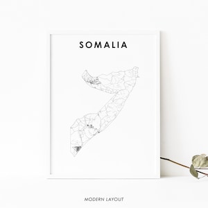 Somalië kaart afdrukken, routekaart poster, landkaart kunst, الصومال Soomaaliya Somalische Mogadishu, kinderkamer muur kantoor decor, afdrukbare kaart