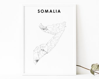 Somalië kaart afdrukken, routekaart poster, landkaart kunst, الصومال Soomaaliya Somalische Mogadishu, kinderkamer muur kantoor decor, afdrukbare kaart