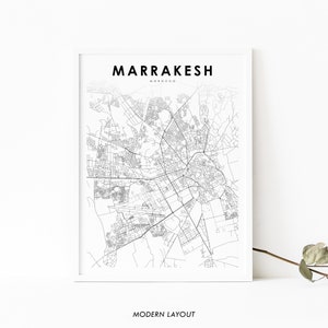 Marrakech Maroc carte impression, carte Art affiche, Marrakech Murrākuš ville rue carte routière impression, pépinière chambre mur bureau décor, carte imprimable