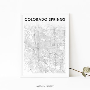 Colorado Springs CO carte impression, Colorado USA carte Art affiche, ville rue route carte impression, pépinière chambre mur bureau Decor, carte imprimable